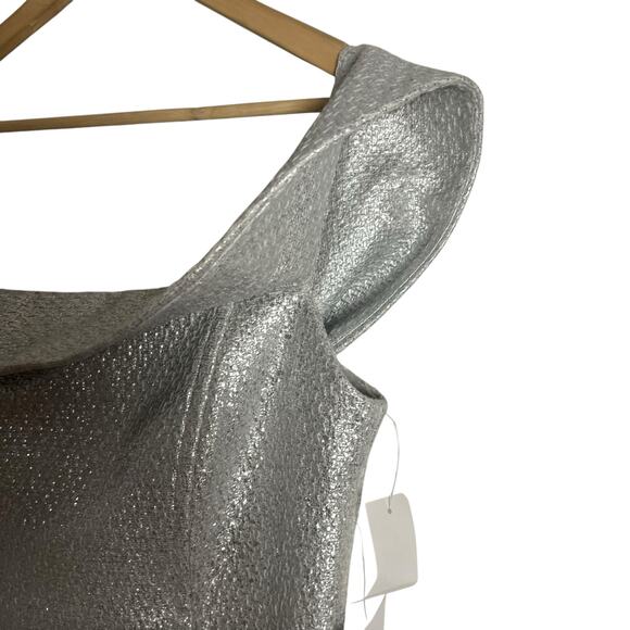 Mestiza New York Mona Silver Metallic Tweed Off the Shoulder Formal Gown 14 - Picture 6 of 12